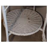 Vintage Round White Wicker Side Table