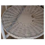 Vintage Round White Wicker Side Table