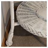 Vintage Round White Wicker Side Table