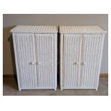 Pair of White Wicker Storage Cabinets