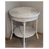 Vintage Round White Wicker Side Table