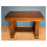 Vintage Oak Arts and Crafts Oak Pedestal Desk / Vintage Oak Mission Style Library Table