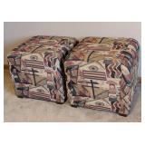 Pair of Fun Print Upholstered Ottomans