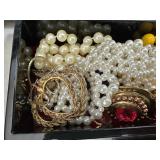 Beautiful Black Laquered & Mother of Pearl Jewelry Box with Contents