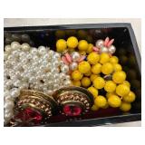 Beautiful Black Laquered & Mother of Pearl Jewelry Box with Contents