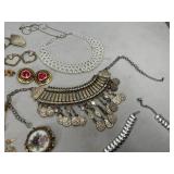 Beautiful Black Laquered & Mother of Pearl Jewelry Box with Contents