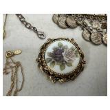 Beautiful Black Laquered & Mother of Pearl Jewelry Box with Contents