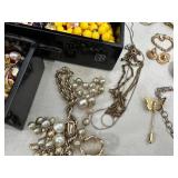 Beautiful Black Laquered & Mother of Pearl Jewelry Box with Contents