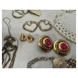 Beautiful Black Laquered & Mother of Pearl Jewelry Box with Contents