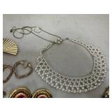 Beautiful Black Laquered & Mother of Pearl Jewelry Box with Contents