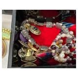 Beautiful Black Laquered & Mother of Pearl Jewelry Box with Contents