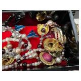 Beautiful Black Laquered & Mother of Pearl Jewelry Box with Contents