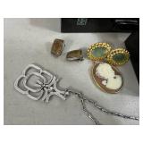 Beautiful Black Laquered & Mother of Pearl Jewelry Box with Contents