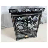 Beautiful Black Laquered & Mother of Pearl Jewelry Box with Contents