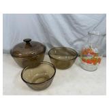Vintage Anchor Glass Nesting Mixing Bowls & Strawberry Shortcake Glass Pitcher
