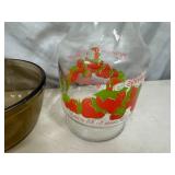 Vintage Anchor Glass Nesting Mixing Bowls & Strawberry Shortcake Glass Pitcher