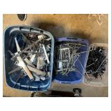 3 Totes of Retail Display Hooks, Slat Wall Hooks, Pegs, Shelf Brackets, Etc