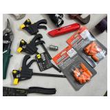 Bucket of Hand Tools, Hardware, Clamps, and More