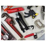 Bucket of Hand Tools, Hardware, Clamps, and More