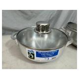 2 New Aluminum Caldero Pans with Glass Lids
