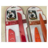 3 New Ceramic Coated Kitchen Knives with Sleeves