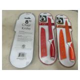 3 New Ceramic Coated Kitchen Knives with Sleeves