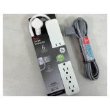 New GE Surge Protector and 9 ft Fabric Covered Extension Cord