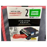 2 New Five Star Zipper Binders