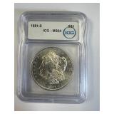 1881s Morgan, Graded MS 64-Free Shipping & Insurance