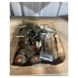 box of collectable door knobs and misc caps