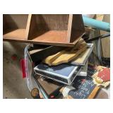 old pictures and corner shelf