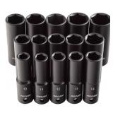 ARCAN TOOLS 1/2 Inch Drive Deep Impact Socket Set, Metric, 10mm - 24mm, Cr-V, 15-Piece (AS21215MD)