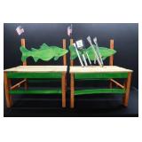 TWO WALLEYE BENCHES AND BRAND NEW STAINLESS STEEL OUTDOOR BBQ SET