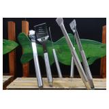 TWO WALLEYE BENCHES AND BRAND NEW STAINLESS STEEL OUTDOOR BBQ SET