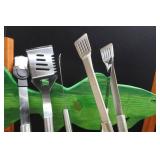 TWO WALLEYE BENCHES AND BRAND NEW STAINLESS STEEL OUTDOOR BBQ SET