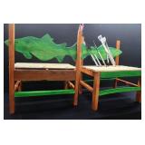 TWO WALLEYE BENCHES AND BRAND NEW STAINLESS STEEL OUTDOOR BBQ SET