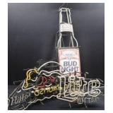 LOT OF 3 BROKEN VINTAGE NEON BEER SIGNS. FOR PARTS