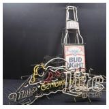 LOT OF 3 BROKEN VINTAGE NEON BEER SIGNS. FOR PARTS