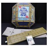 VINTAGE PABST  BLUE RIBBON  BEER SIGN. / CRIBBAGE BOARD