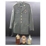 US ARMY DRESS UNIFORM COAT WITH ASSORTED VINTAGE BOTTLES