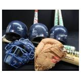 BASEBALL BATS AND HELMETS