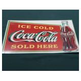METAL COCA-COLA ADVERTISING SIGN + METAL CHRISTMAS SERVING TRAY WITH ORIGINAL GLASS BOTTLES.