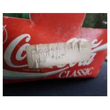 METAL COCA-COLA ADVERTISING SIGN + METAL CHRISTMAS SERVING TRAY WITH ORIGINAL GLASS BOTTLES.