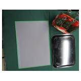 METAL COCA-COLA ADVERTISING SIGN + METAL CHRISTMAS SERVING TRAY WITH ORIGINAL GLASS BOTTLES.