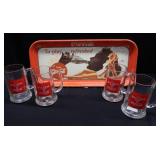 HEAVY METAL COCA-COLA SERVING TRAY AND 4 CO-BRANDED BACARDI MUGS