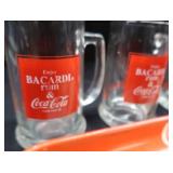 HEAVY METAL COCA-COLA SERVING TRAY AND 4 CO-BRANDED BACARDI MUGS