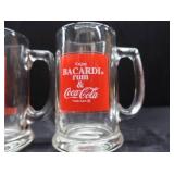 HEAVY METAL COCA-COLA SERVING TRAY AND 4 CO-BRANDED BACARDI MUGS