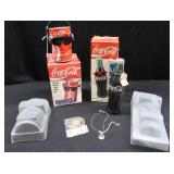 COCA-COLA BOPPING BOTTLE AND BREAK DANCING CAN WITH BONUS COKE NECKLACE AND BOTTLECAPS