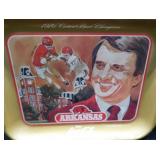 COCA-COLA 1976 ARKANSAS METAL TRAY WITH SEVEN PIECE BELL SODA PITCHER AND BEVERAGE SET