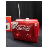 VINTAGE COCA-COLA SERVING TRAY, COLLECTORS TINS, COOLER RADIO, AND BONUS BOTTLE OPENER